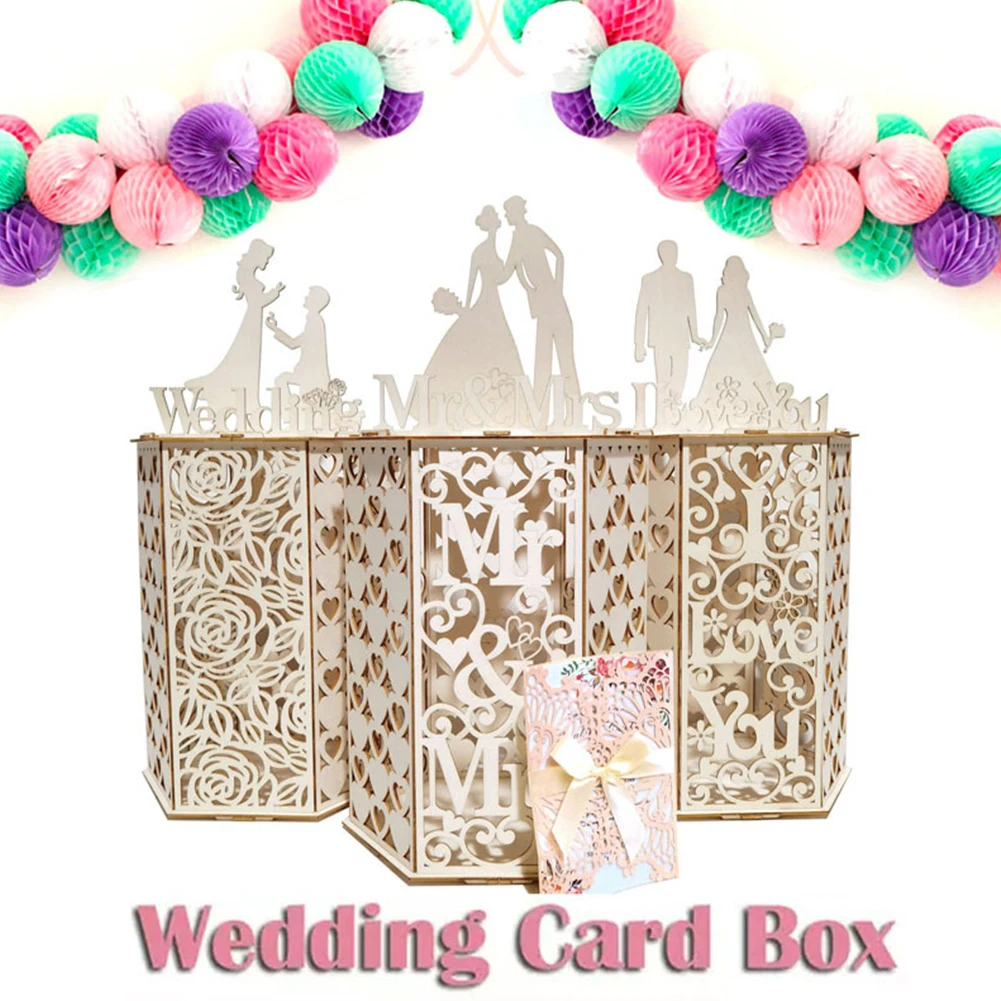 

Wedding Card Box Rustic Greeting Sign Holder DIY Wooden Party Decors Supplies