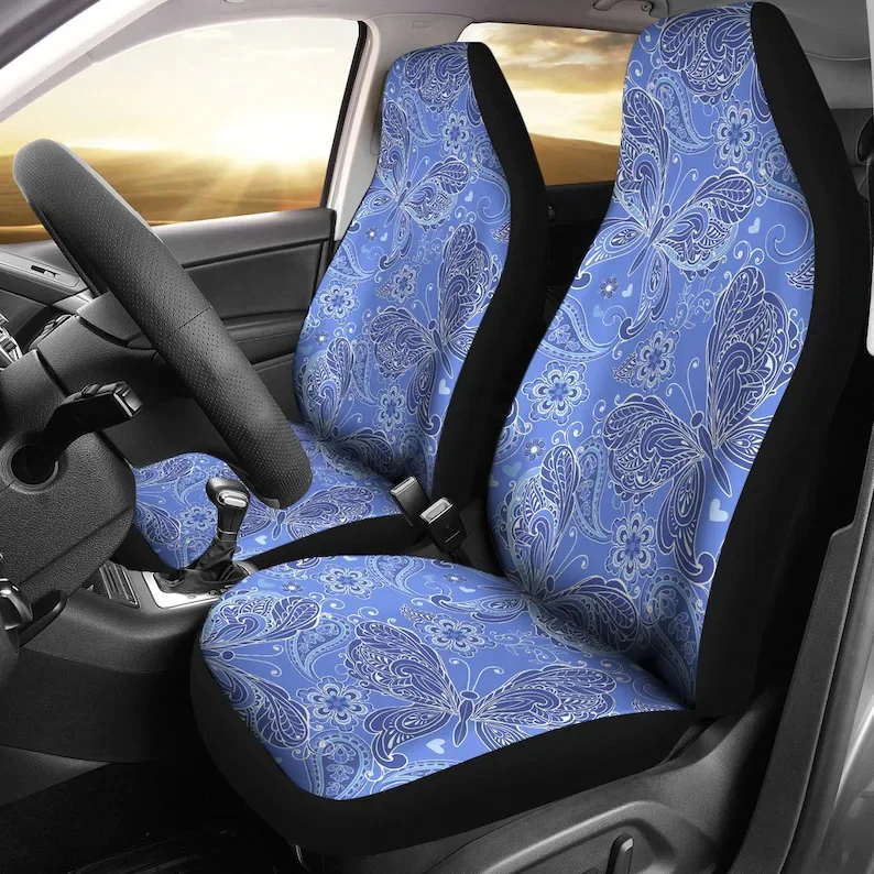 

Blue Purple Elegant Classy Butterflies Decor Car Seat Covers Pair, 2 Front Seat Covers, Car Seat Covers, Car Seat Protector, Car