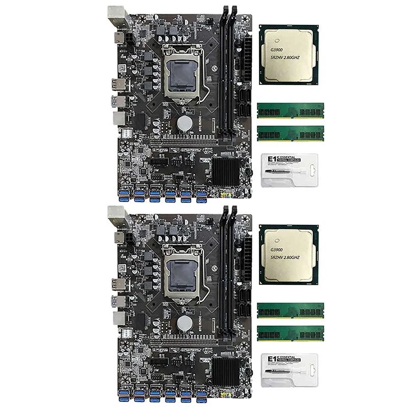 

B250C BTC Mining Motherboard with G3900 CPU+Thermal Grease+2X DDR4 RAM 12 USB to PCI-E Slot LGA1151 DDR4 DIMM SATA3.0