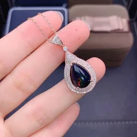 meibapj real natural black opal water drop pendant necklace 925 pure silver colorful stone fine wedding jewelry for women