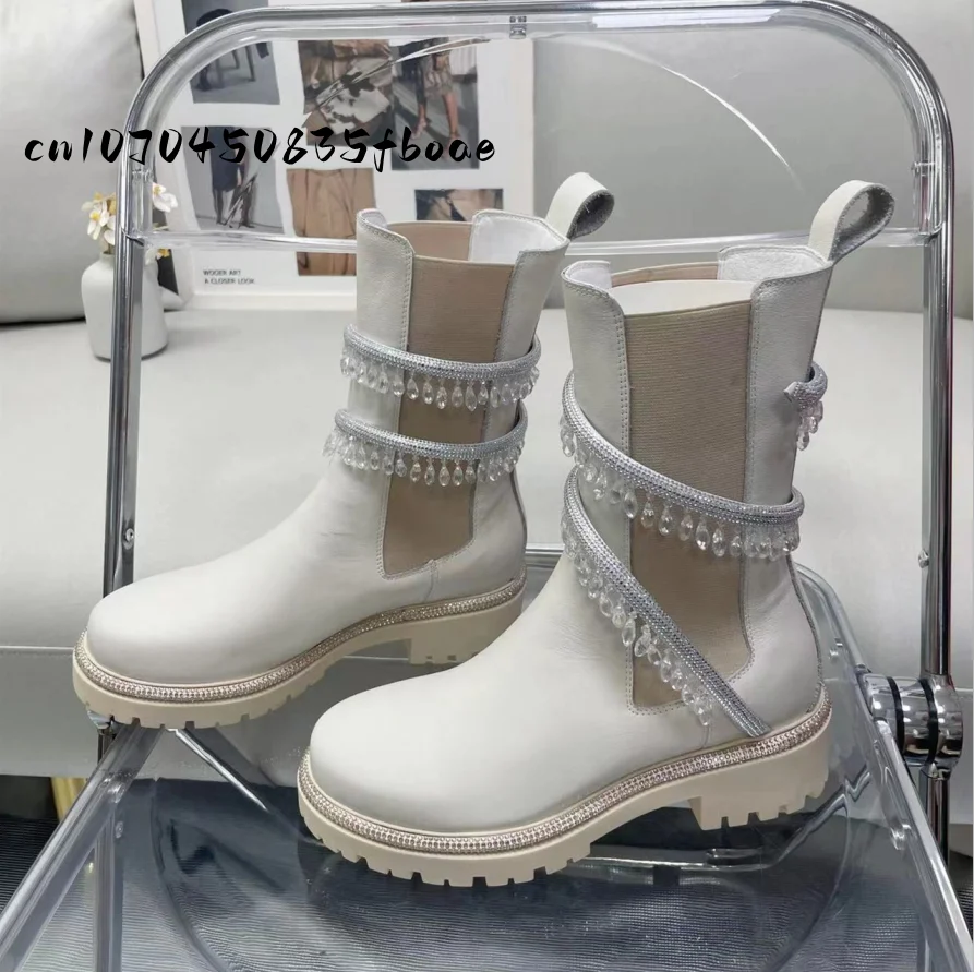 

2022 New Women's Boots Solid Color Crystal Winding Decoration Thick Bottom Anti-skid and Warm Sheepskin Serpentine High Quality