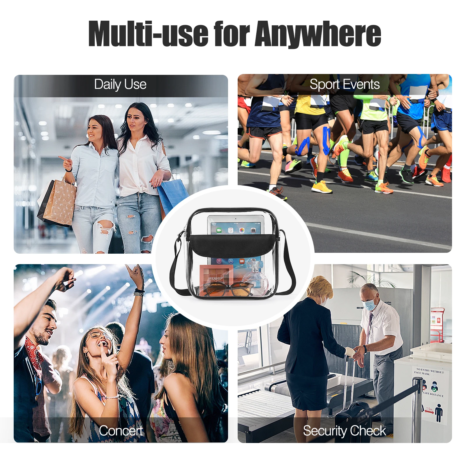 New Women PVC Clear Crossbody Bags Stadium Approved Transparent Shoulder Handbags PVC Harajuku Purses Phone Bag