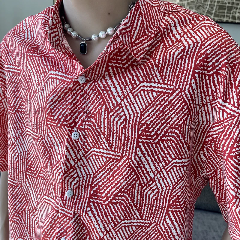 2022 Summer Print Men's Shirts Short Sleeve Loose Casual Shirt Business Formal Dress Shirt Streetwear Social Party Men Clothing