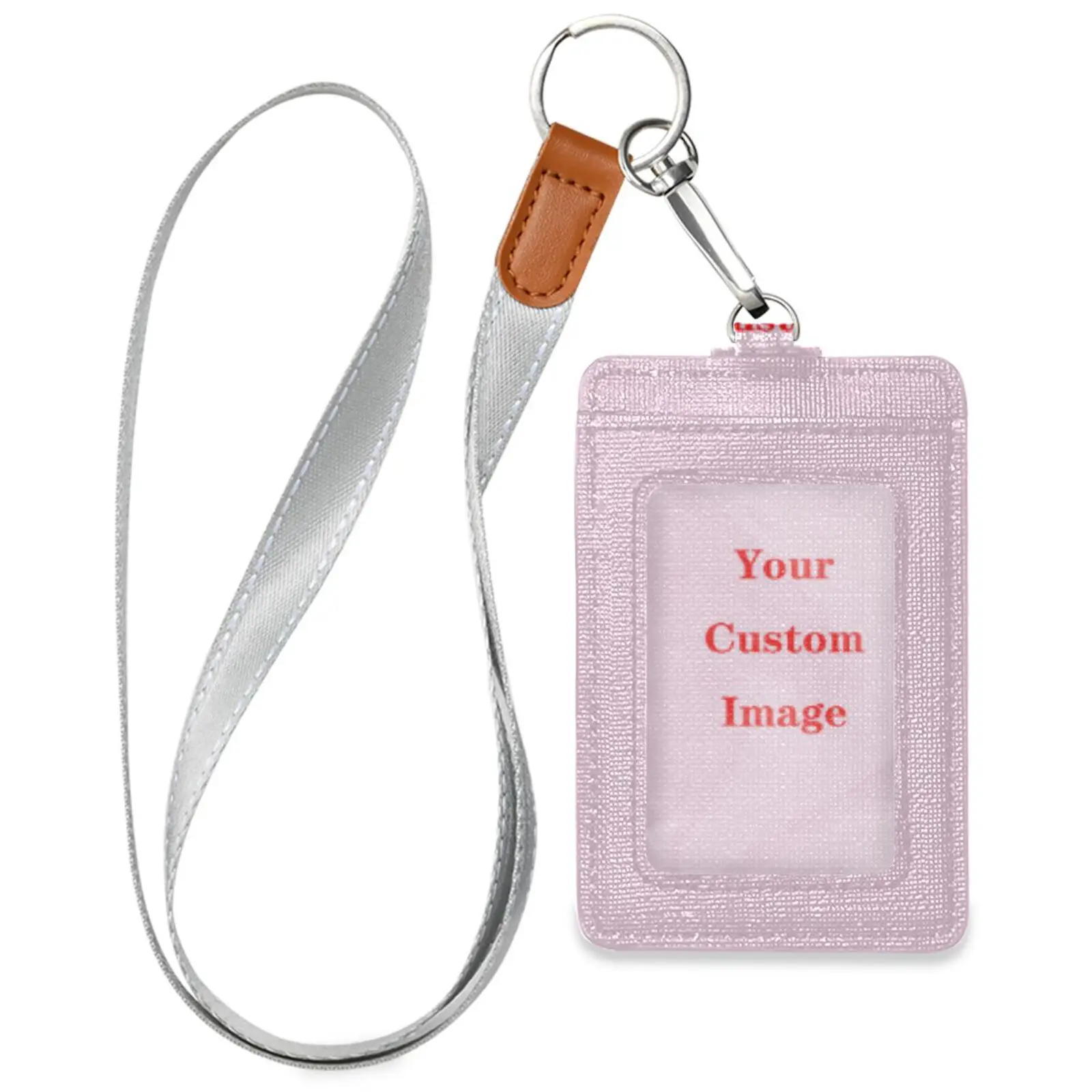 Customized image Leather ID Card Sleeve Japanese Style Easy Pull Buckle Lanyard Card Bag Neck Hanging Work Card Holder New
