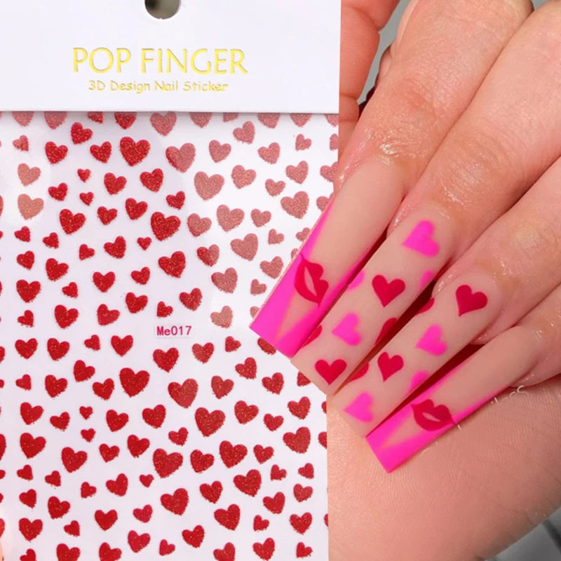

1 шт. 3D наклейки для ногтей в форме сердца, черные, красные, белые наклейки в форме сердца, самоклеящиеся буквы, слайдер, украшение для ногтево...