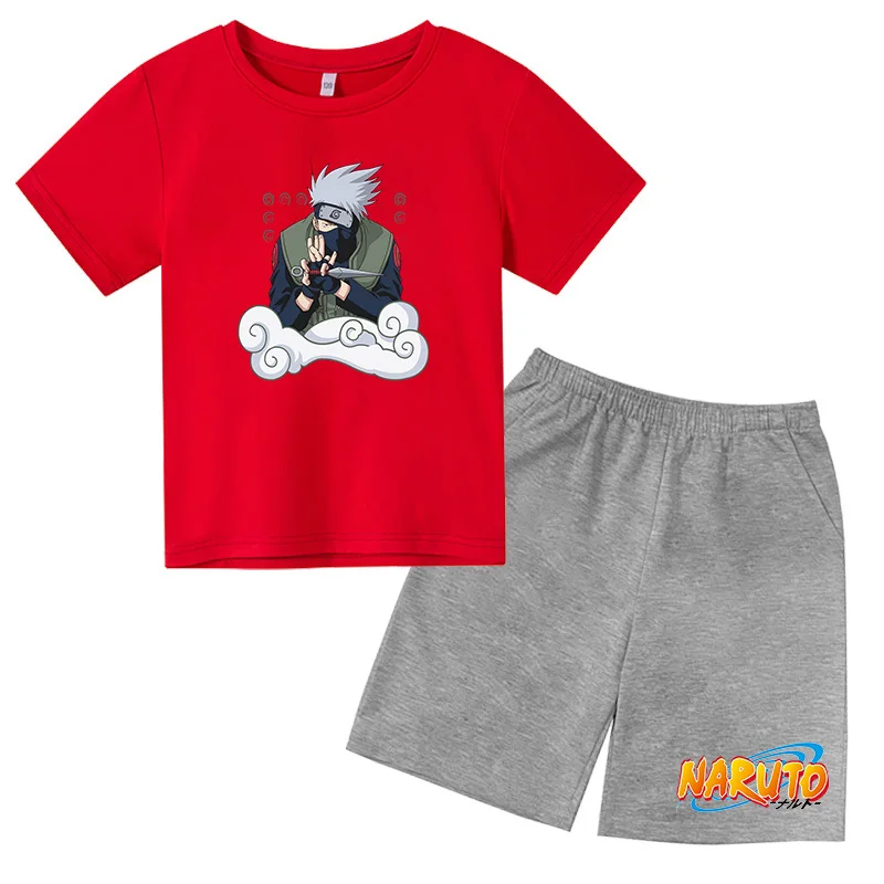 

Children Narutos Kakashi Boys Cartoon T Shirt Clothes Set Summer Short Pants Suit Kids Casual 4 5 6 7 8 9-14 Years Girls Clothes