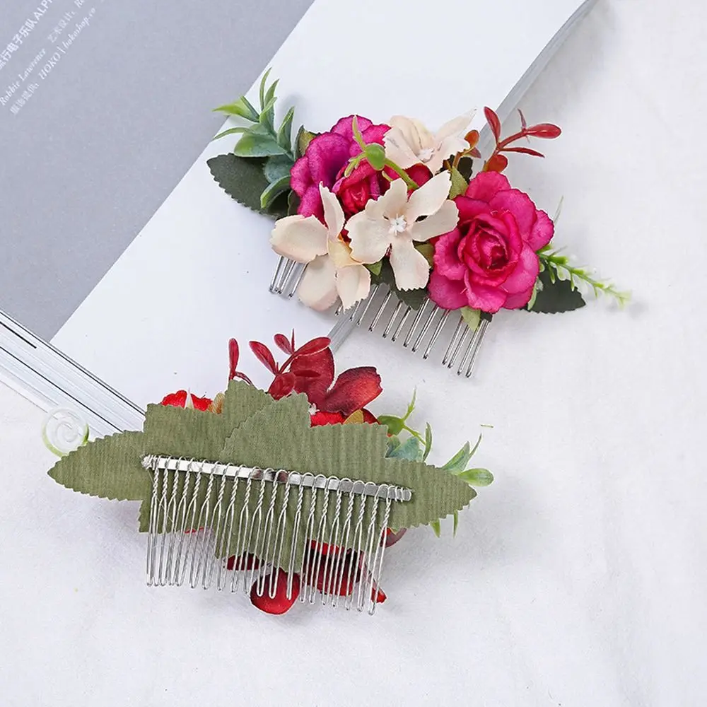 

Rose Flower Hair Comb Sweet Bridal Wedding Hair Clips Vintage Barrettes Women Girls Bohemia Ponytail Holder Hairpins Headwear