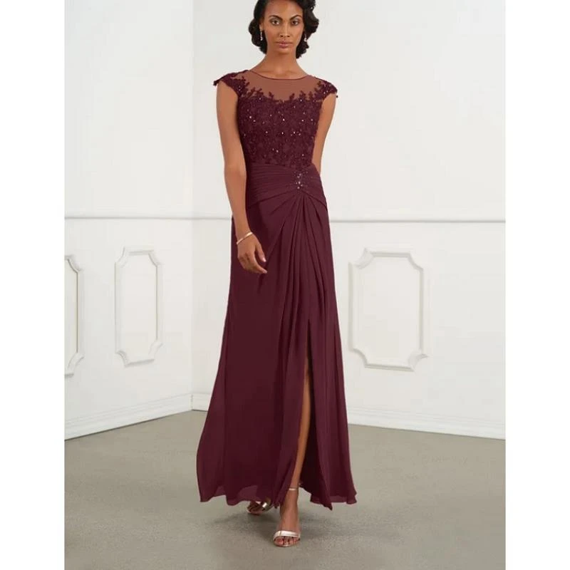 

Кружевная аппликация бисероплетение шифоновое платье в пол без рукавов трапециевидное платье для матери невесты на заказ