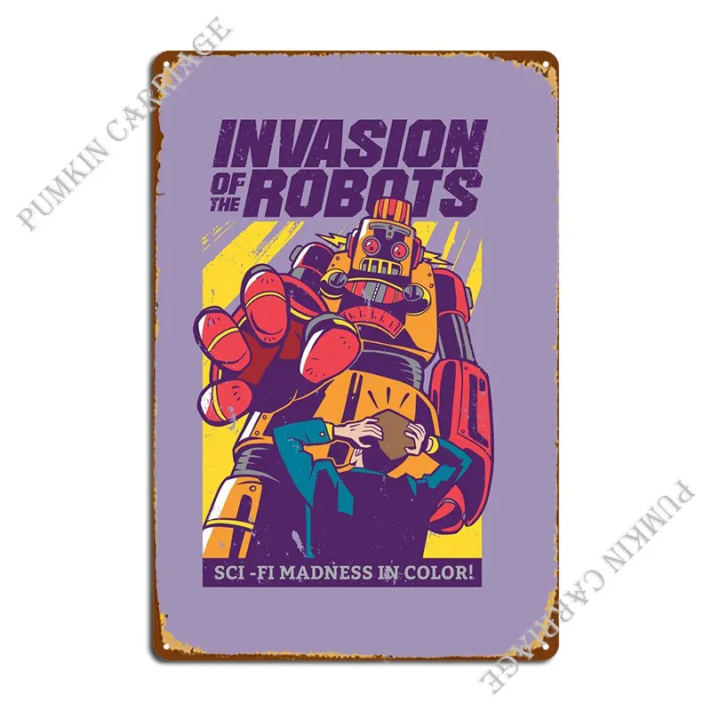 

Металлический знак вторжения робота, фотография паба, создание клуба, жестяной плакат