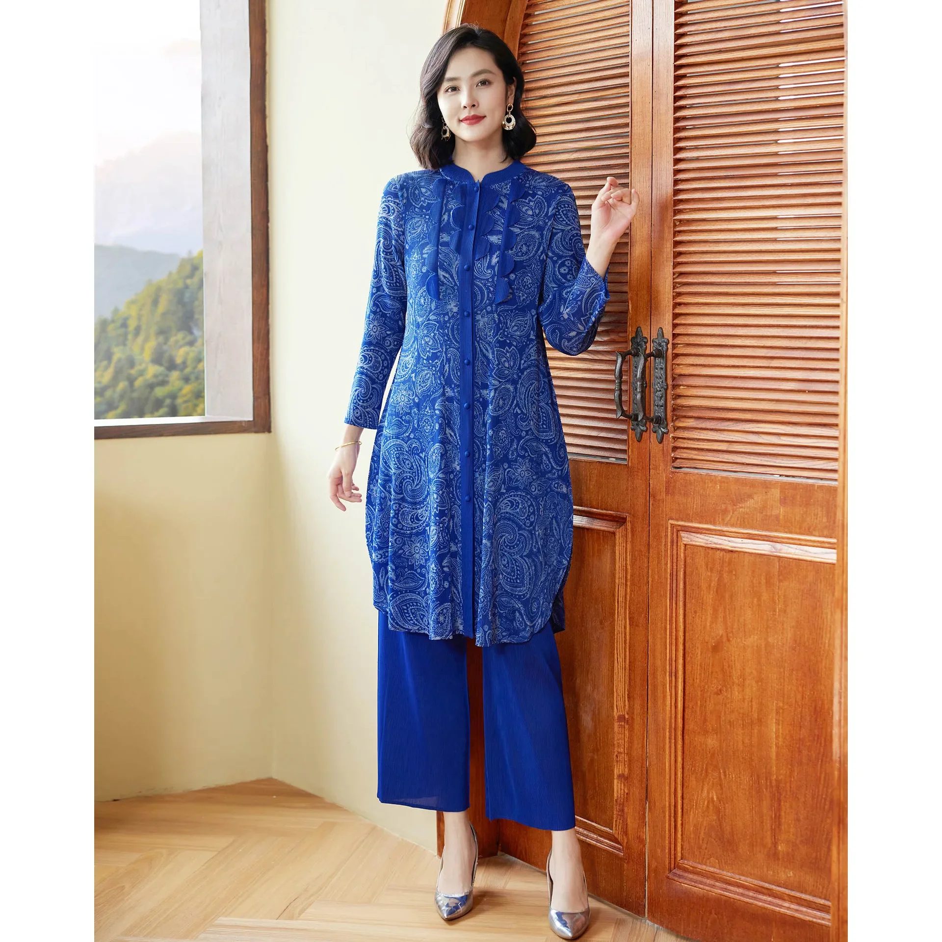 Новый плиссированный костюм Miyake в китайском стиле для женщин новинка 2024 Ранняя