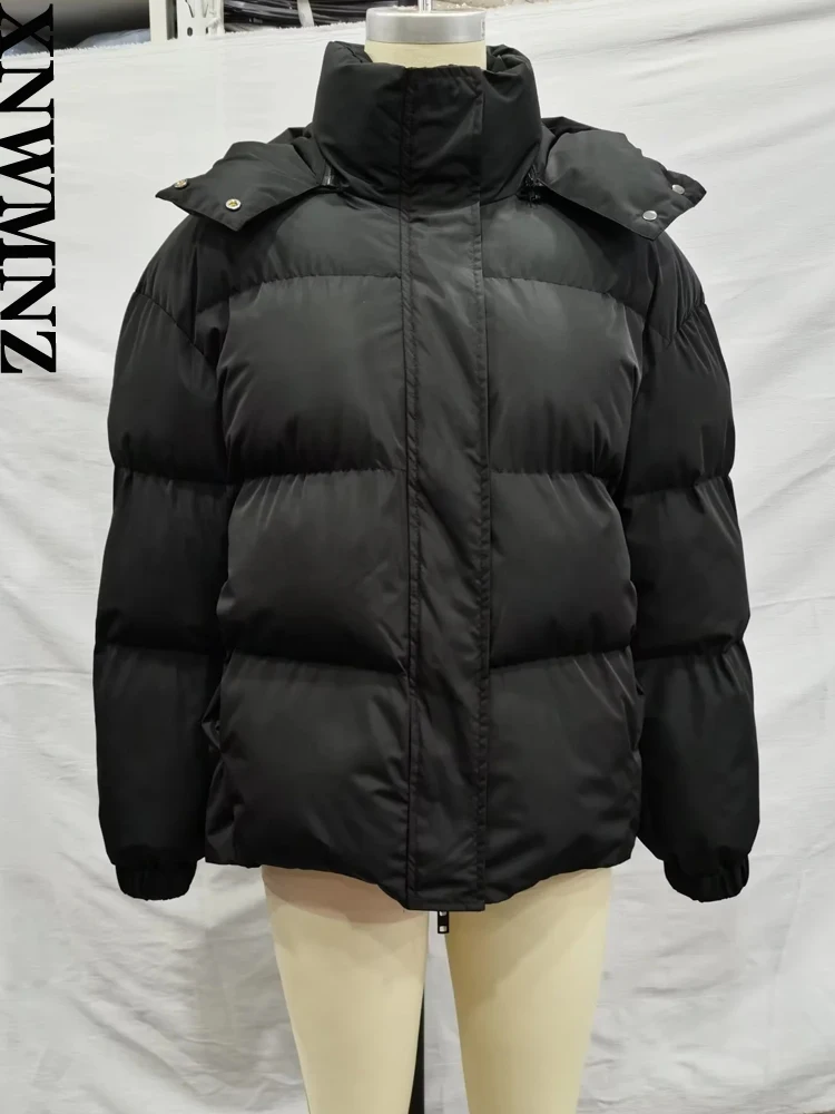 XNWMNZ Women Fashion High-quality Winter Thicken Warm Hooded Padded Jacket Coat Vintage Long Sleeve Zip Female Outerwear Parks