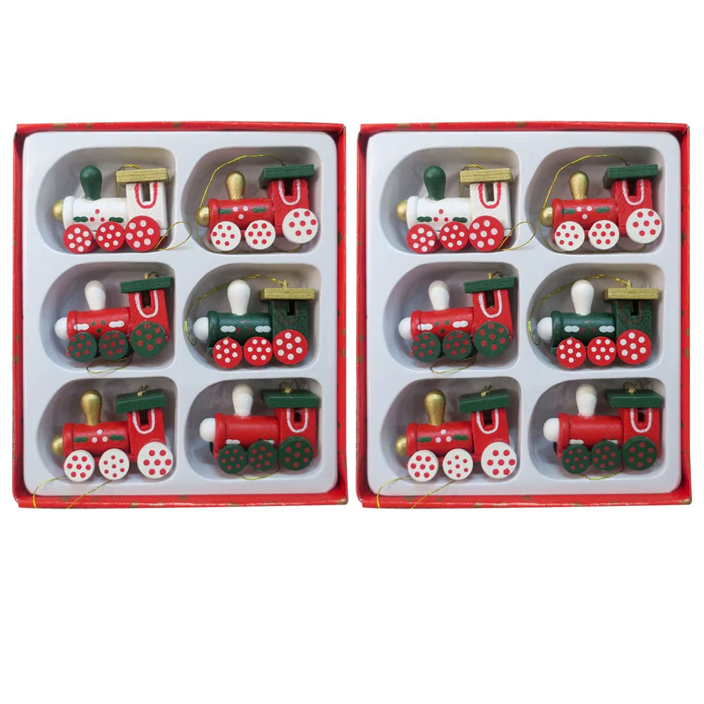 

12 Pcs Christmas Locomotive Hanging Pendents Ornament Toys Train Decorative Pendant Wooden Tree Crafts Child Decorations