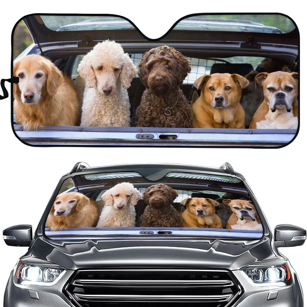 

Summer Auto Sunshade Universal Sun Shade Funny Dog in Trunk Car Sunshade Sun Visor Car Front Windshield Reflector Protector 2022