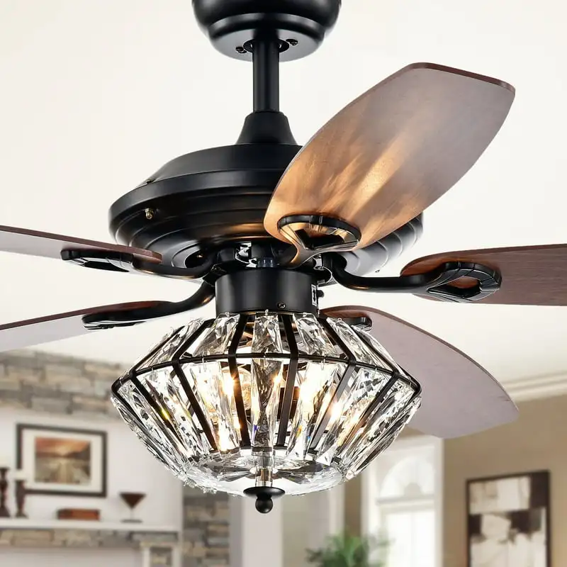

Matte Black 52-inch Lighted Ceiling Fan with Crystal Shade (includes Remote and Light Kit)