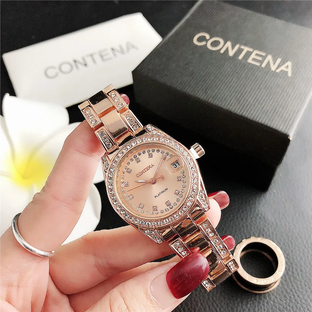 CONTENA Роскошные мужские и женские часы Relojes Mujer модные с кристаллами бриллиантами