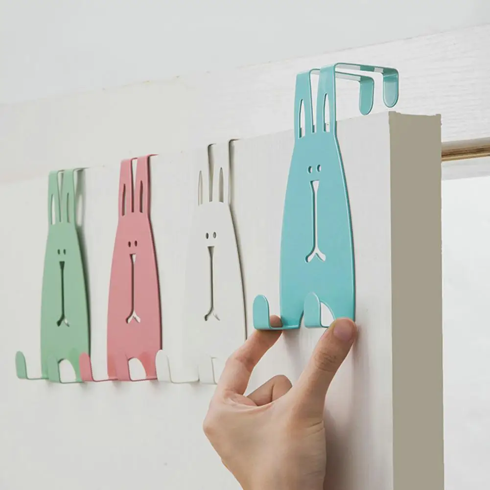 

Door Hanger U-shape Space-saving Rabbit Shape Wardrobe Cabinet Door Hook Solid Construction Closet Hook Home Supplies