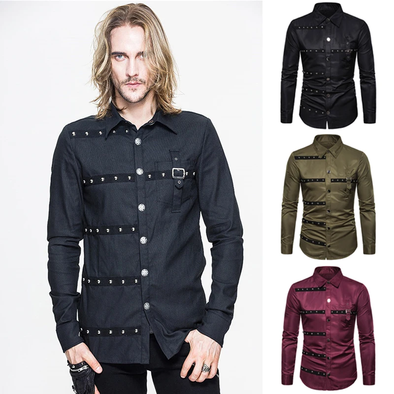 

2022 New Men Gothic Shirt Camisas Individuality Men's Fashion Plaid Long-sleeved Shirt Male Casual High Quality Shirt