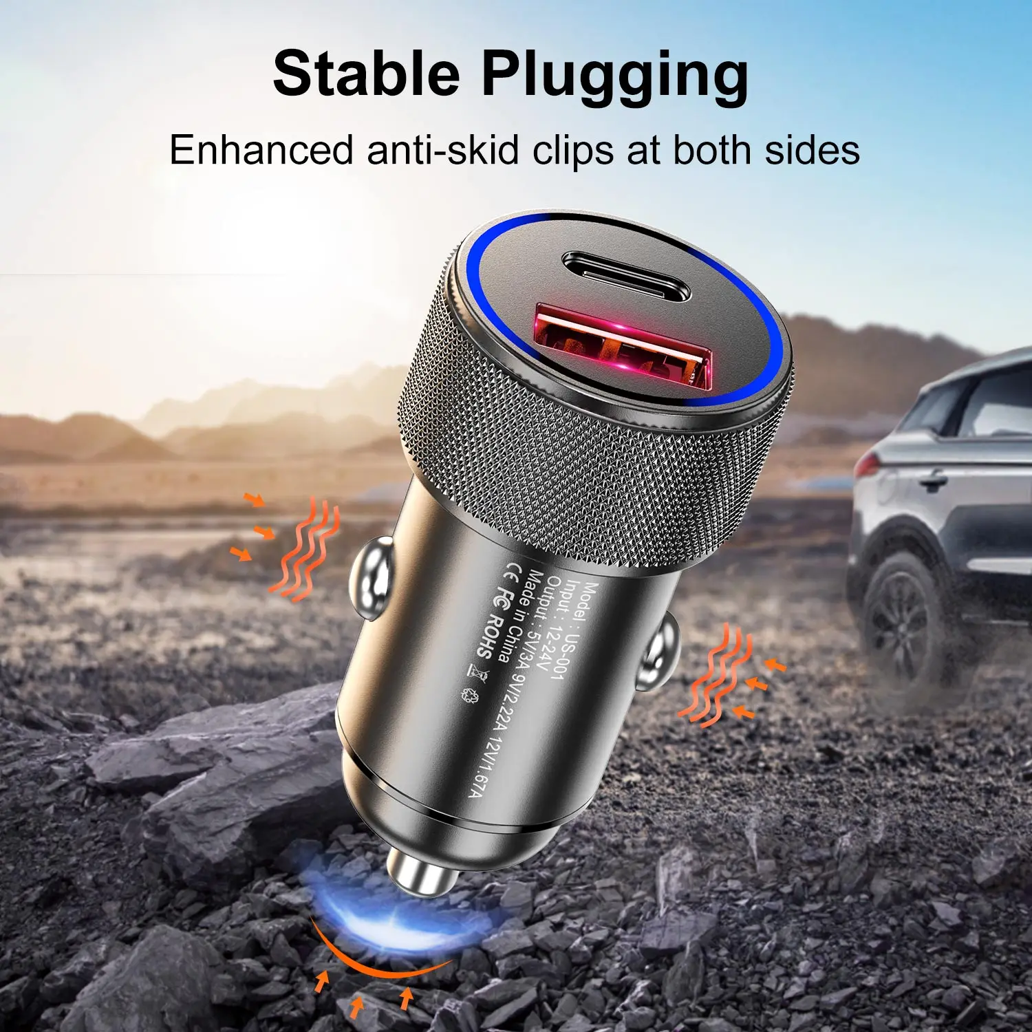 2 порта 38 Вт автомобильное зарядное устройство PD QC 3 0 USB быстрая зарядка