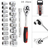 20pcsset universal 55 steel 38 inch double row ratchet socket wrench set with ratchet sockets extension rod for car repair
