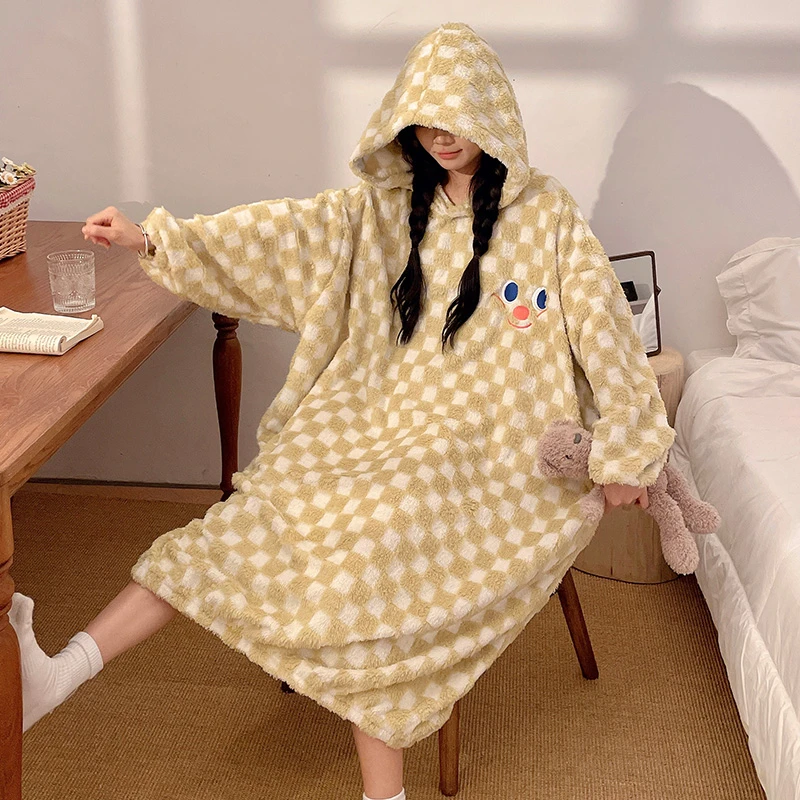 Ночная рубашка женская осенне-зимняя утолщенная длинная японская модная из