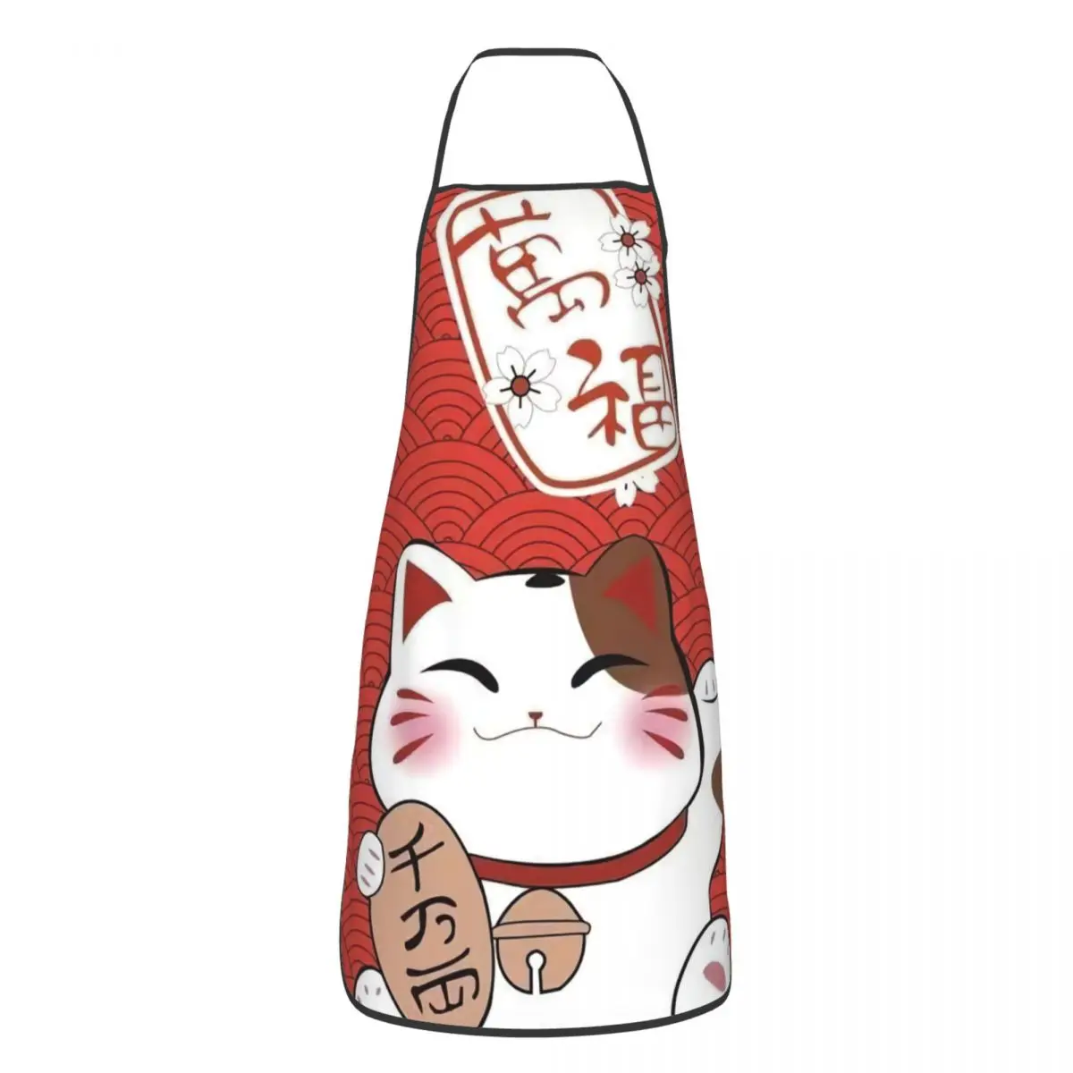 

Unisex Maneki Neko Lucky Cat Bib Apron Adult Women Men Chef Tablier Cuisine for Kitchen Cooking Baking