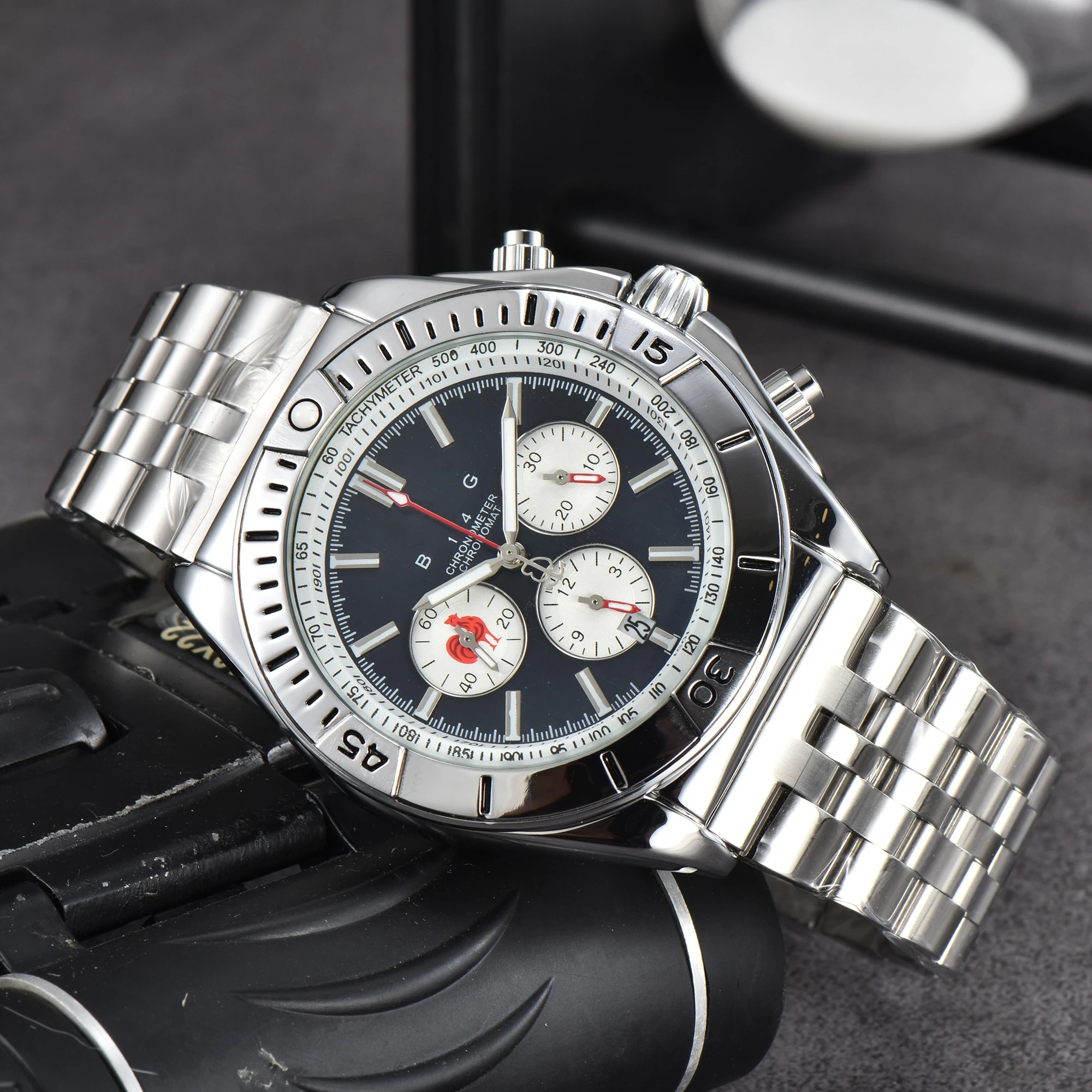

Reloj de pulsera de cuarzo para hombre, cronógrafo de acero inoxidable de alta calidad, con correa y fecha automática