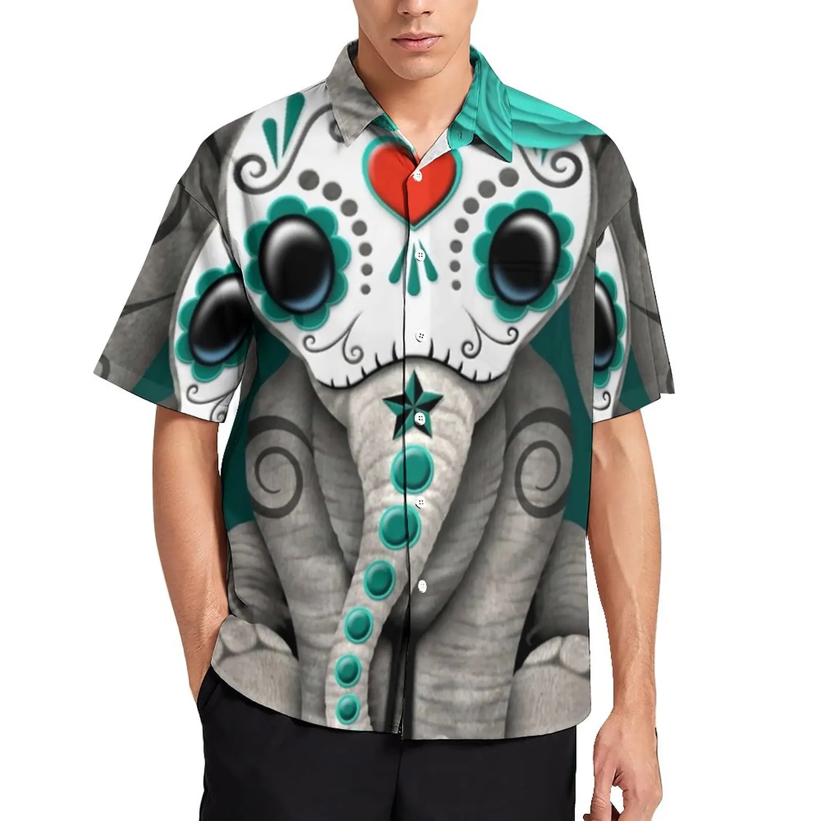 

Свободная рубашка с изображением сахара, черепа, слона, повседневные пляжные рубашки на день мертвецов, гавайский рисунок, Необычные блузки...