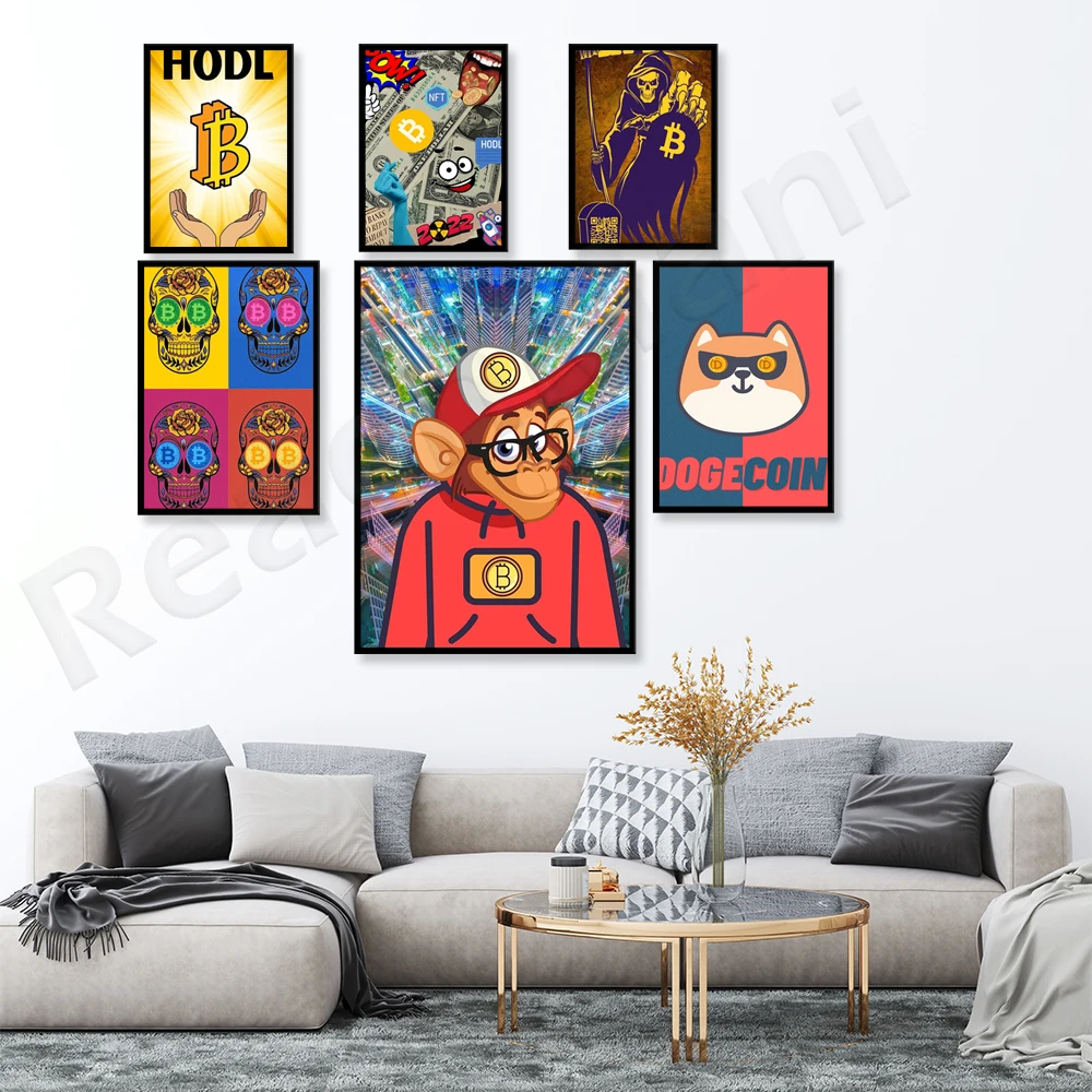 Криптовалюта Ethereum Bitcoin Run Btc Bull Trader Kanvas Lukisan Плакат Kantor Dekorasi Cetak Nordik Rumah Ruang Tamu Seni Din