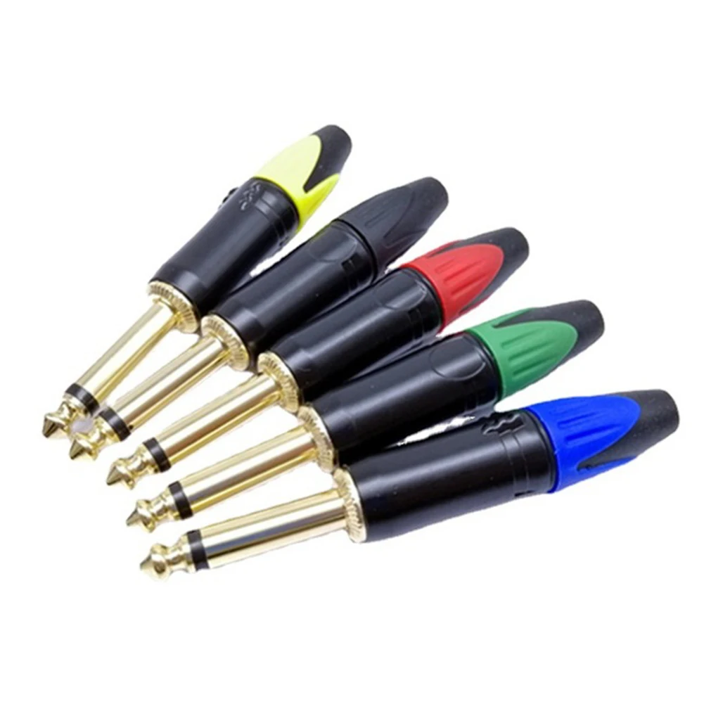 

5Pcs 6.35MM Jack 1/4 Inch Male Plug Audio Cable Connector Gold Plated Mono Jack Audio Plugs Accessories For Studio Recording