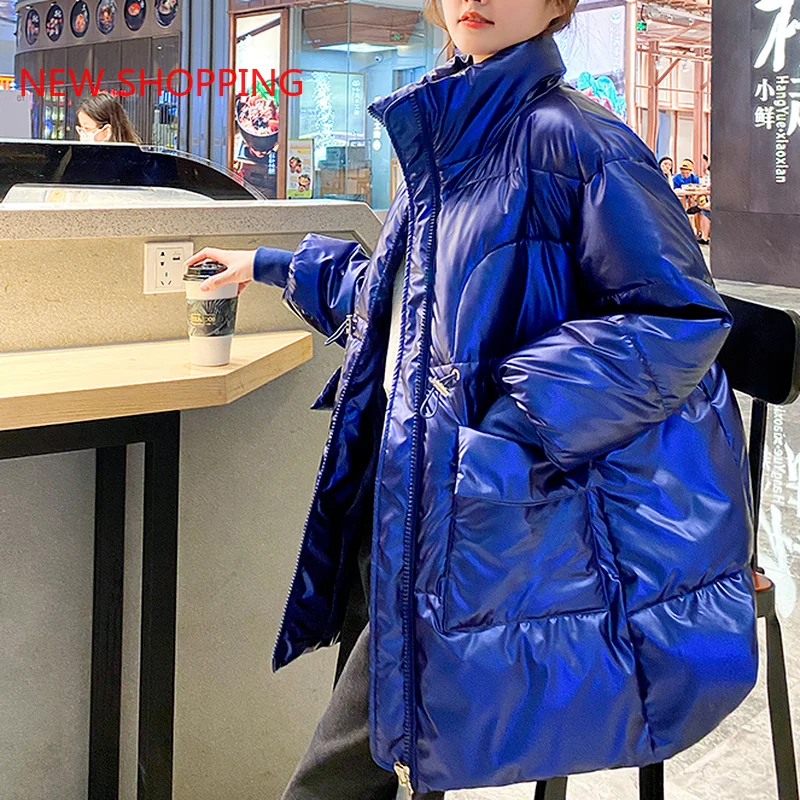 2023 New Winter women parkas fashion shiny fabric thicken windproof warm jackets cotton coat outwear snow wear jacket streetwear