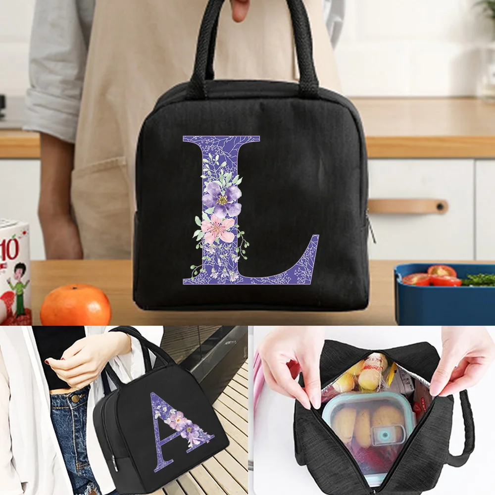 

Insulated Lunch Bag for Women Cooler Bags Thermal Bag Portable Lunch Box Food Tote Purple Flower Series Lunch Bags for Work