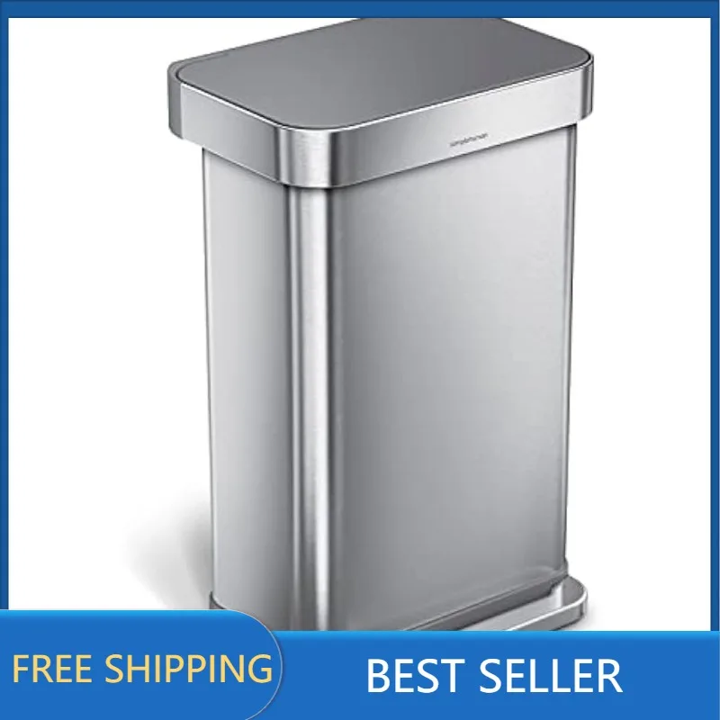 

45 Liter / 12 Gallon Liter Rectangular Hands-Free Kitchen Step Trash Can with Soft-Close Lid, Brushed Stainless Steel