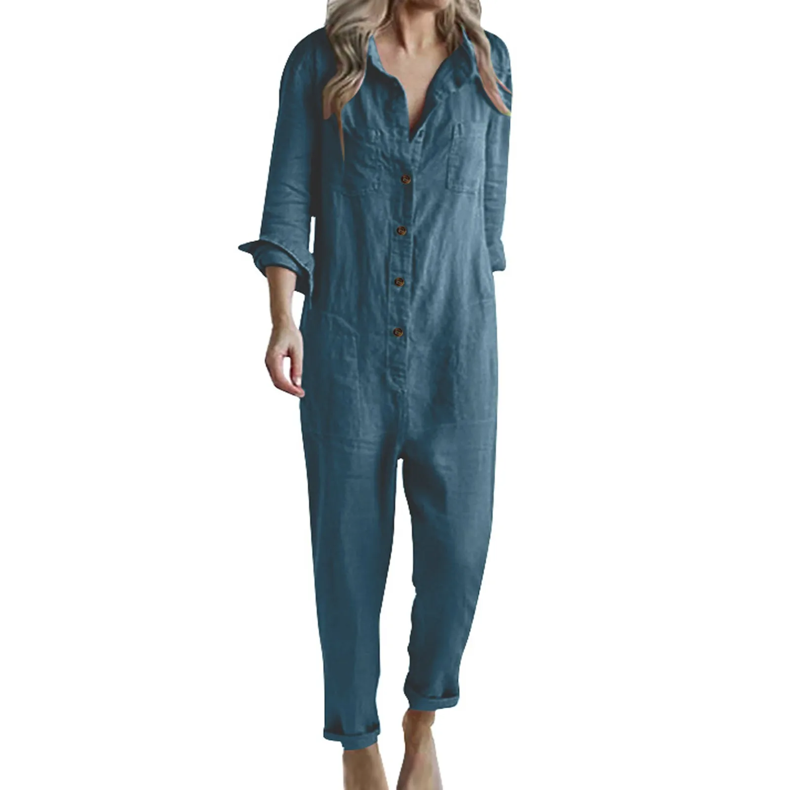 Женский комбинезон с длинным рукавом повседневный однотонный офисный на