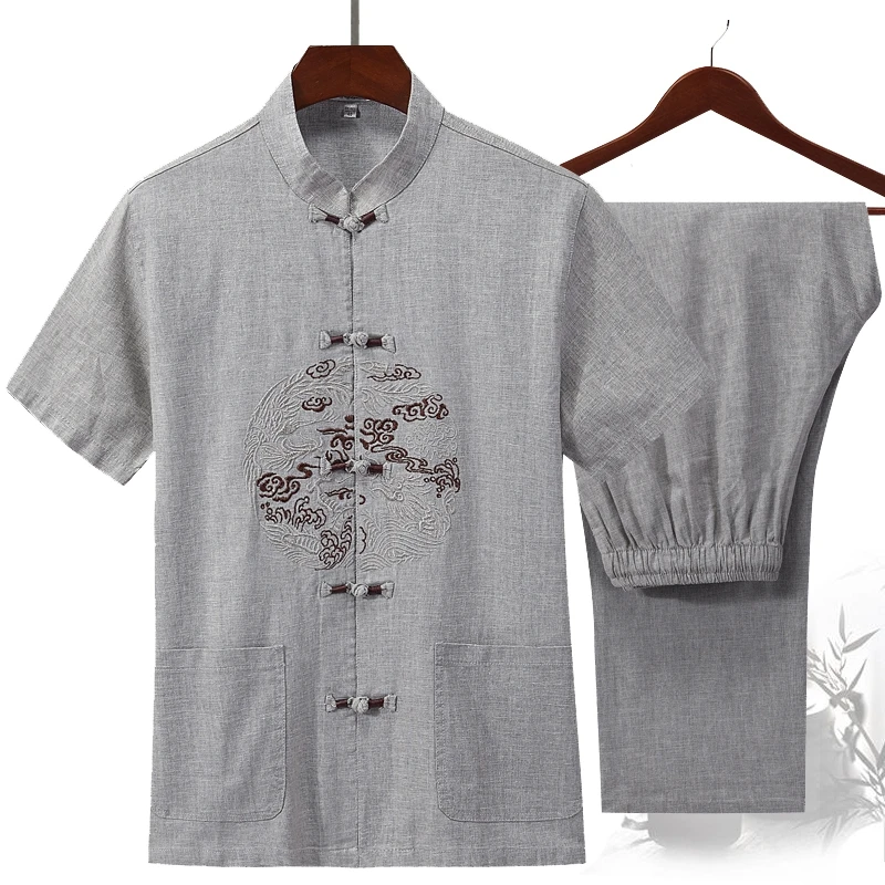 Костюм Тан мужской с вышивкой из хлопка и льна традиционный китайский костюм