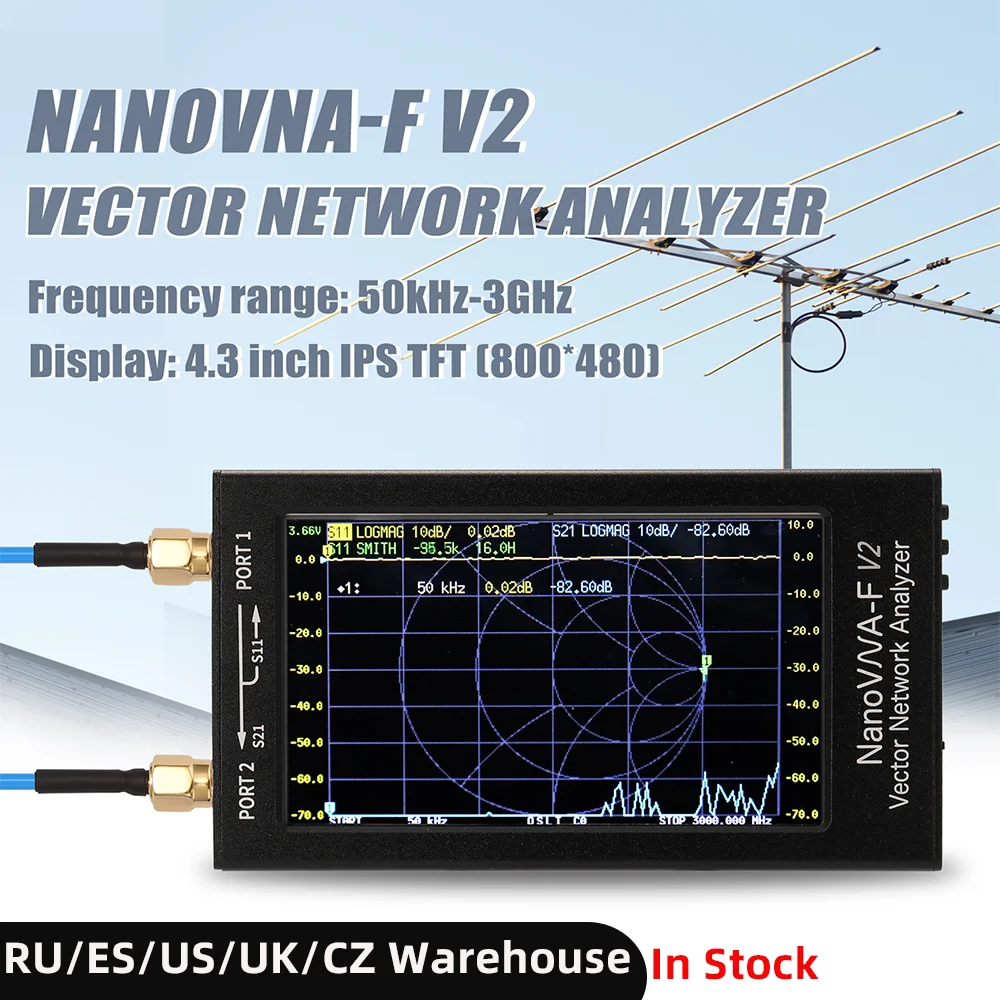 Векторный сетевой анализатор NanoVNA-F V2 с дисплеем IPS LCD 4,3 дюйма, спектром S-A-A-2, антенны для коротких волн HF VHF UHF.