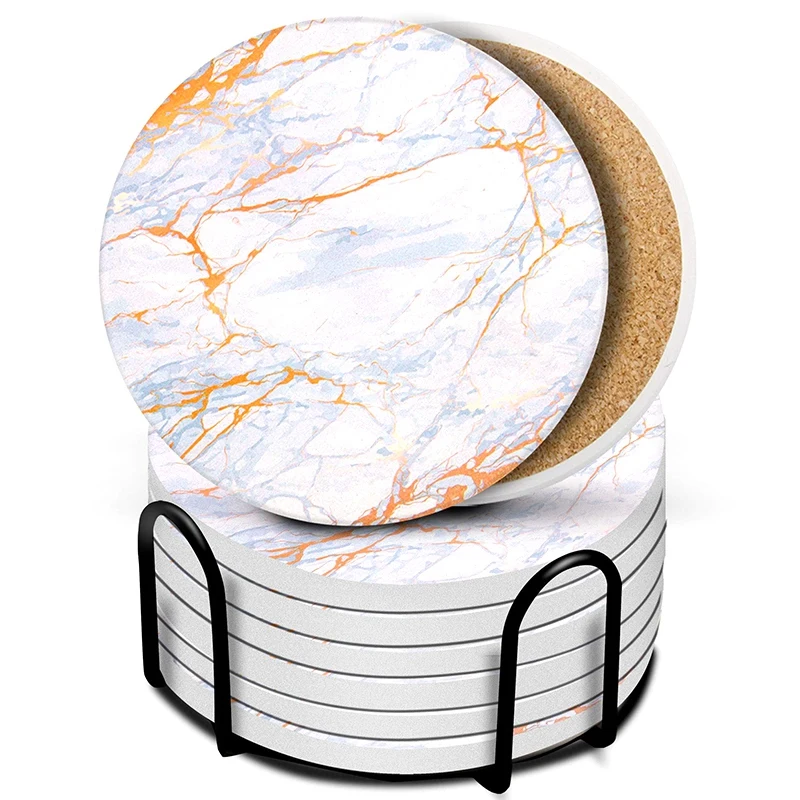 

Coasters For Drinks 8 Pack - Ceramic Coasters With Holder Set - Absorbent Coasters For Wooden Table - Funny Coasters