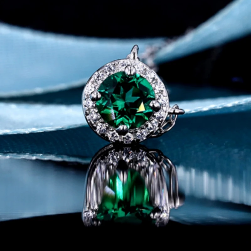 

New S925 Silver Jewelry Platinum Cultivated Grandmother Emerald 50 Cent Round Emerald Women's Pendant Necklace Free Shipping