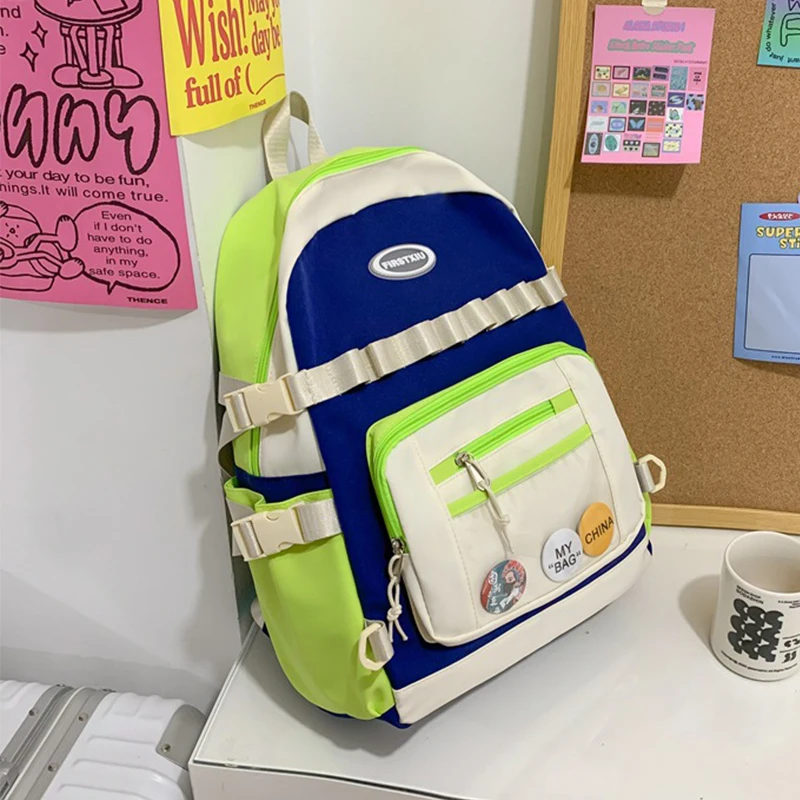 

Middle School Backpack for Girls Teen Cute Students High School Bags Casual Korean Bagpack Campus Nylon Women Bookbag Patchwork