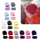 2 шт. осень-зима теплый детский набор из шапки и шарфа однотонная Цвет кепки для мальчиков и девочек, хлопок, B36E