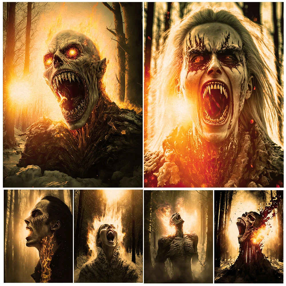 

Vampires Fighting Against The Sun Vintage Wall Art Canvas Painting Horror Vampires Burned By The Sun Art Poster And Print Decor