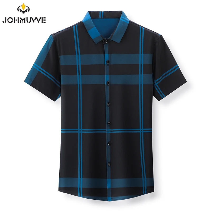 JOHMUVVE Fast Shipping New Men's Short Sleeve Striped Printed Shirt Casual Short Sleeve Top