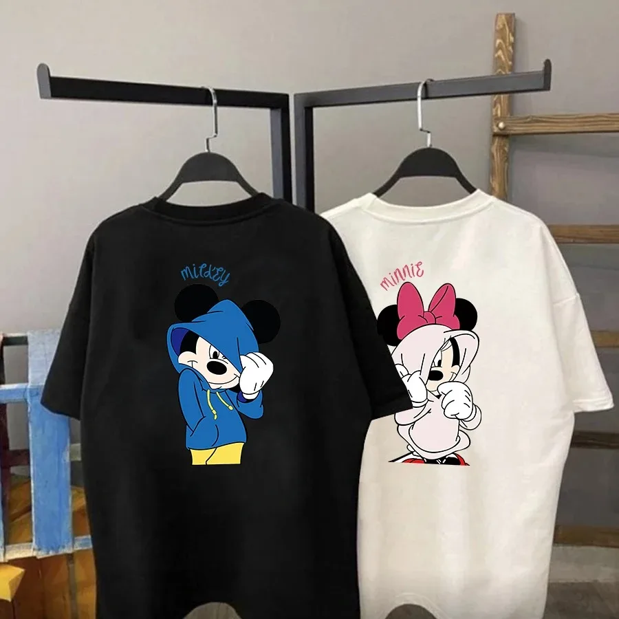 Женская хлопковая футболка с коротким рукавом принтом Микки и Минни Маус