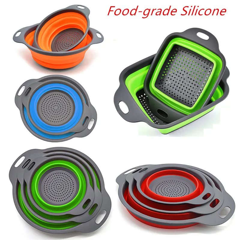 

Silicone Folding Drain Basket Fruit Vegetable Washing Basket Foldable Strainer Colander Collapsible Drainer Kitchen Storage Tool