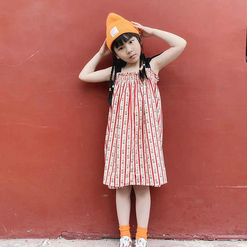 Комплект одежды для девочек новое летнее детское зеленое платье в полоску с