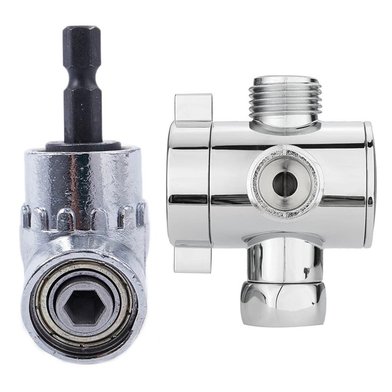 

1/4 Inch Extension Hex Drill Bit Adjustable Hex Bit Angle Driver Screwdriver With 1/2 Inch 3-Way T-Adapter Diverter