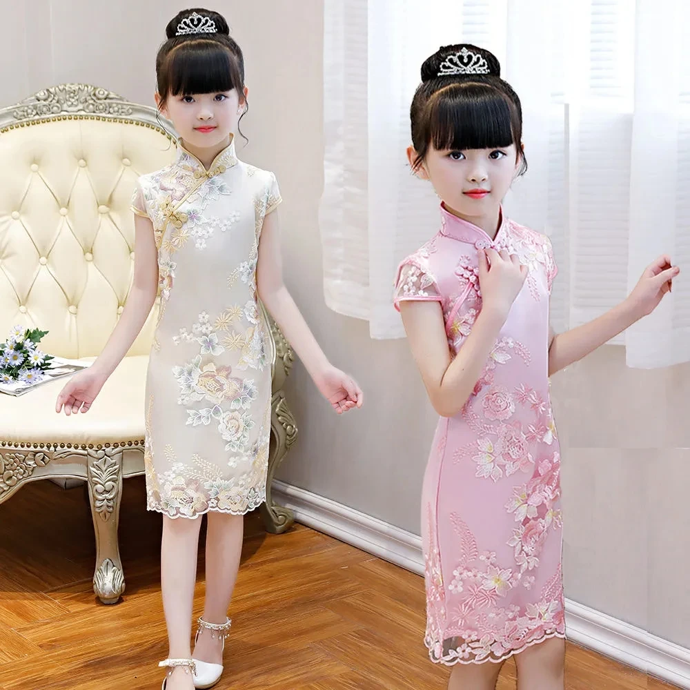 Cheongsam Girls Dress Summer Children's New Year Dress New Princess Dress Performance Dress Teenage Girls Ancient Hanfu