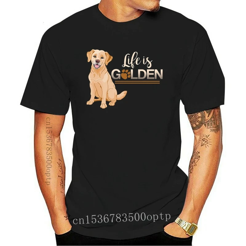 

Camiseta con estampado de perro Golden Retriever para hombres y adultos, ropa corta holgada de algodón, de verano, New Life Is