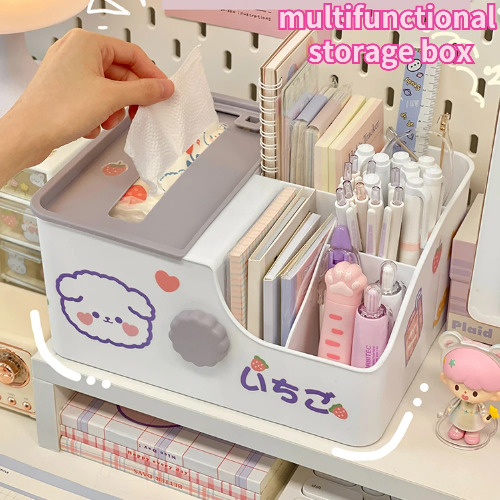 

Creative Desktop Storage Box Organizer Kawaii Cute Rotary Lift Tissue Box Makeup Cosmetics Household Stationery Organizer Rack