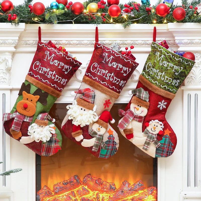 

3 шт./высота 37 см, костюм Рудольфа, большие размеры, рождественские носки, Подарочный пакет для конфет, украшение для рождественской елки, нов...