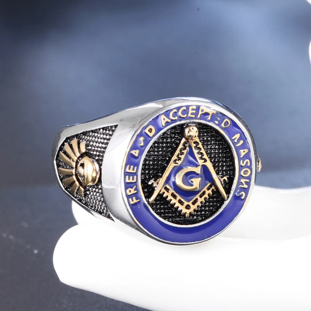 Новейшие мужские кольца-Рыцари Templar Mason винтажные кольца Freemason Masonic Biker синие